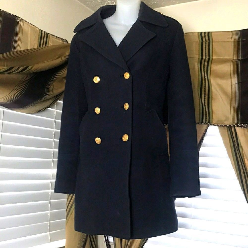Style Vintage Worthington 82%  Wool Navy Blue Coat Jacket Size L